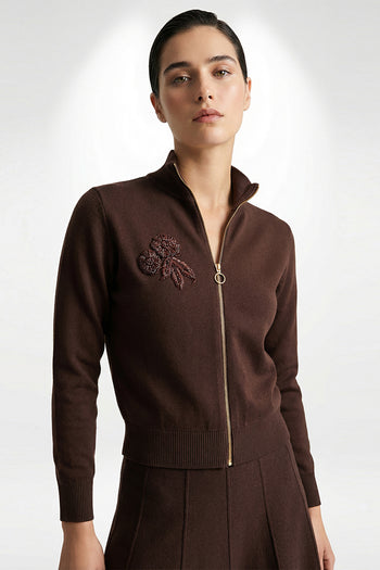 Fermuarlı Dik Yaka Uzun Kollu Regular Triko Hırka