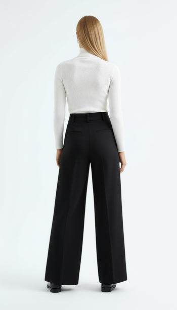 Geniş Paça Yüksek Bel Cepli Dokuma Pantolon