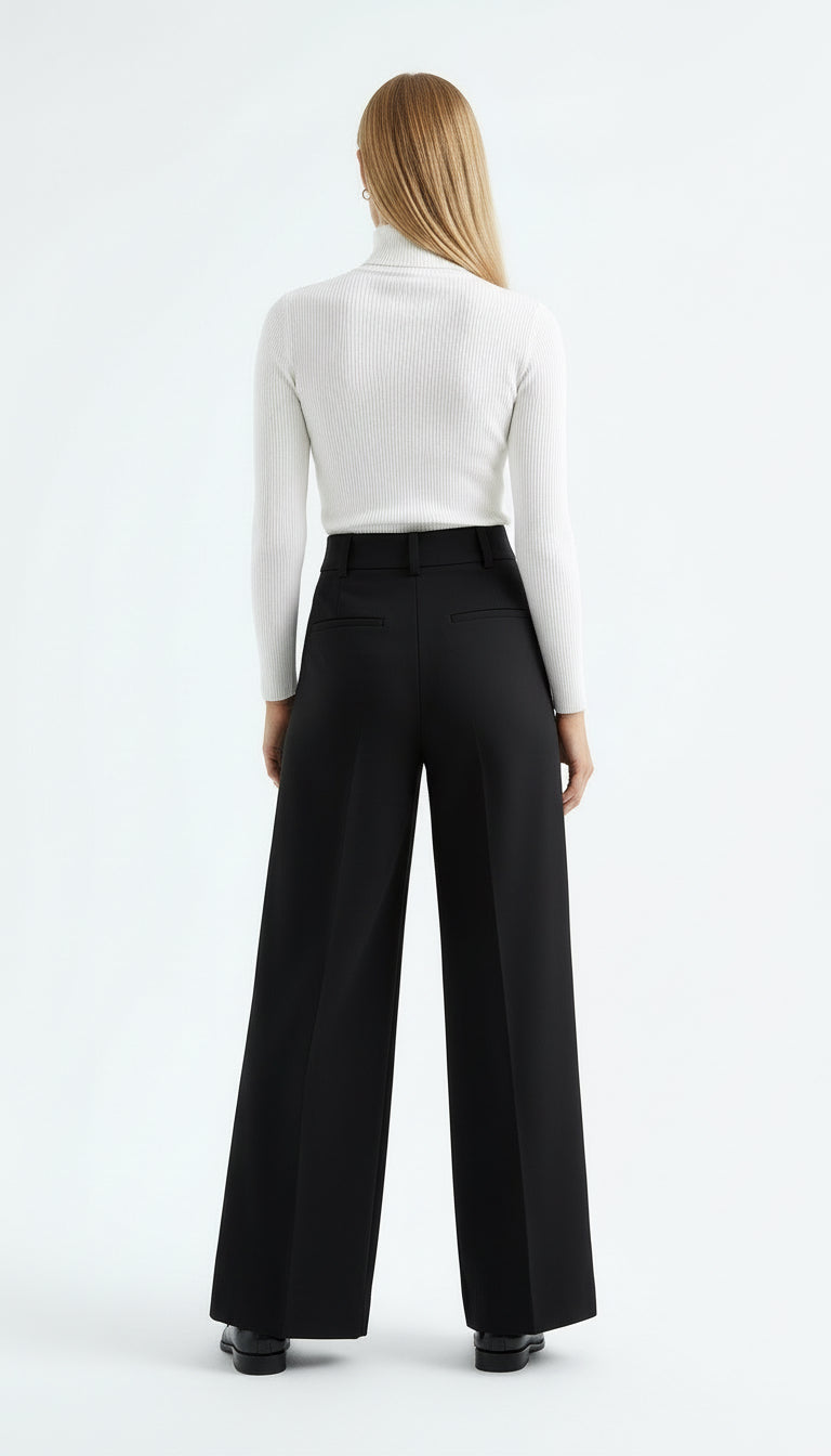 Geniş Paça Yüksek Bel Cepli Dokuma Pantolon