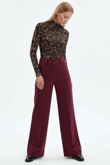 Geniş Paça Yüksek Bel Cepli Dokuma Pantolon