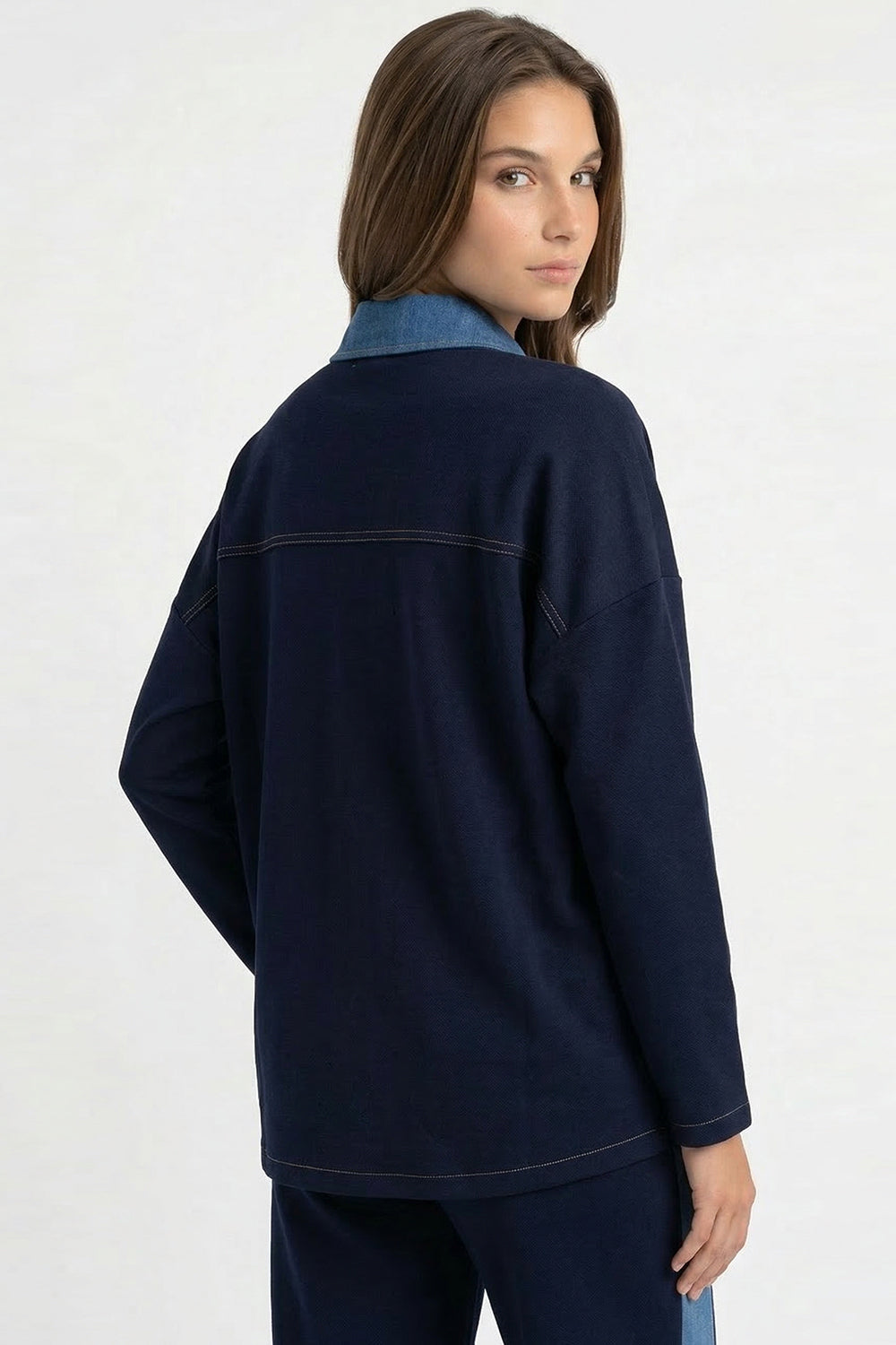Uzun Kollu Gömlek Yaka Cepli Örme Regular Lacivert Ceket