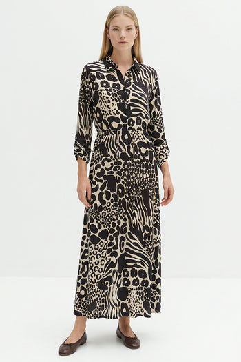 Belden Bağlama Detaylı Midi Boy Desenli Elbise