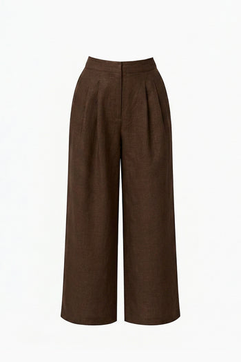 Cepli Fermuarlı Culotte Regular Keten Kahve Pantolon