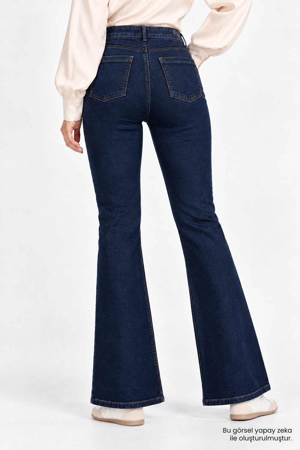 Yüksek Bel İspanyol Paça Slim Fit Denim Lacivert Pantolon