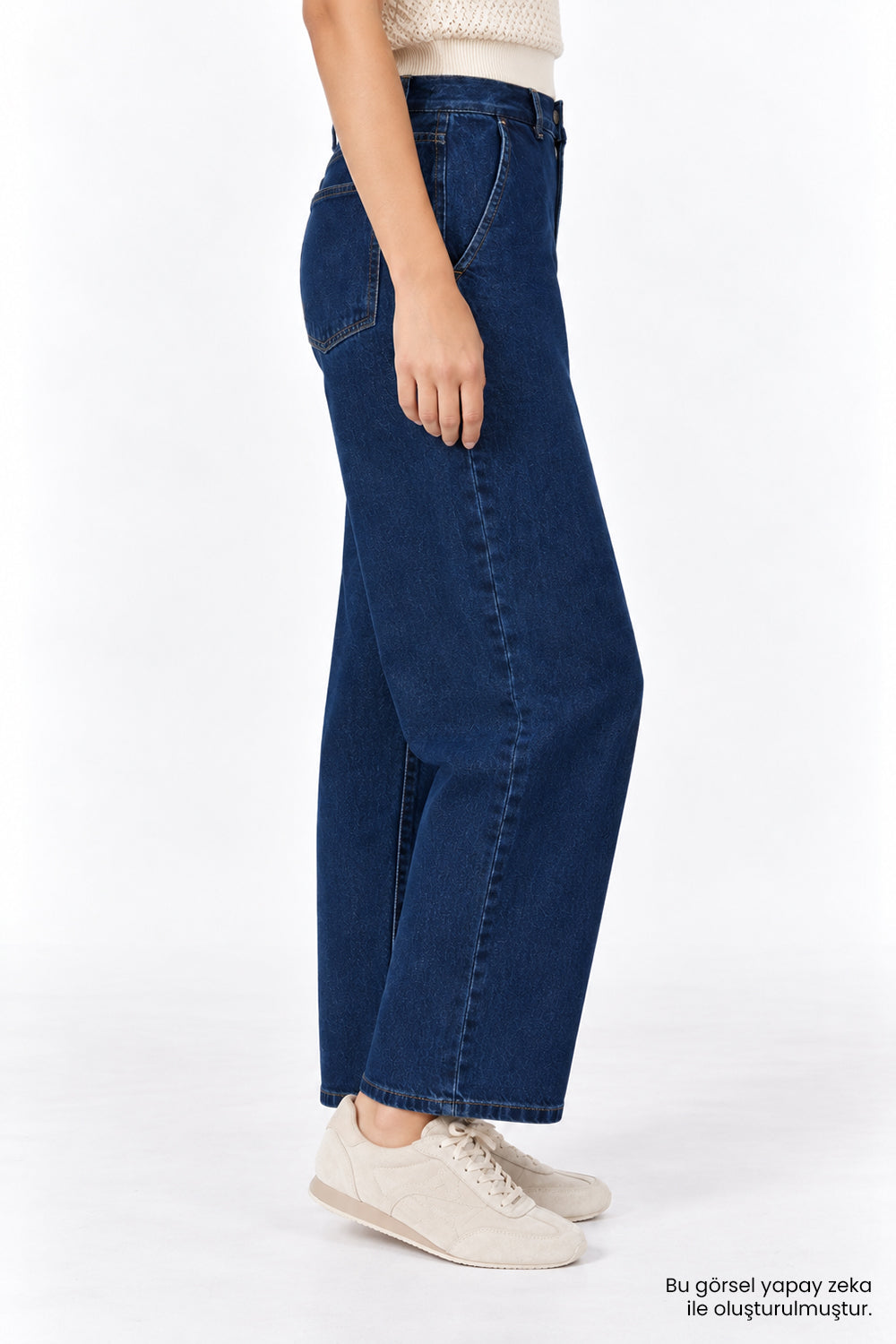 Geniş Paça Cepli Fermuarlı Regular Denim Lacivert Pantolon