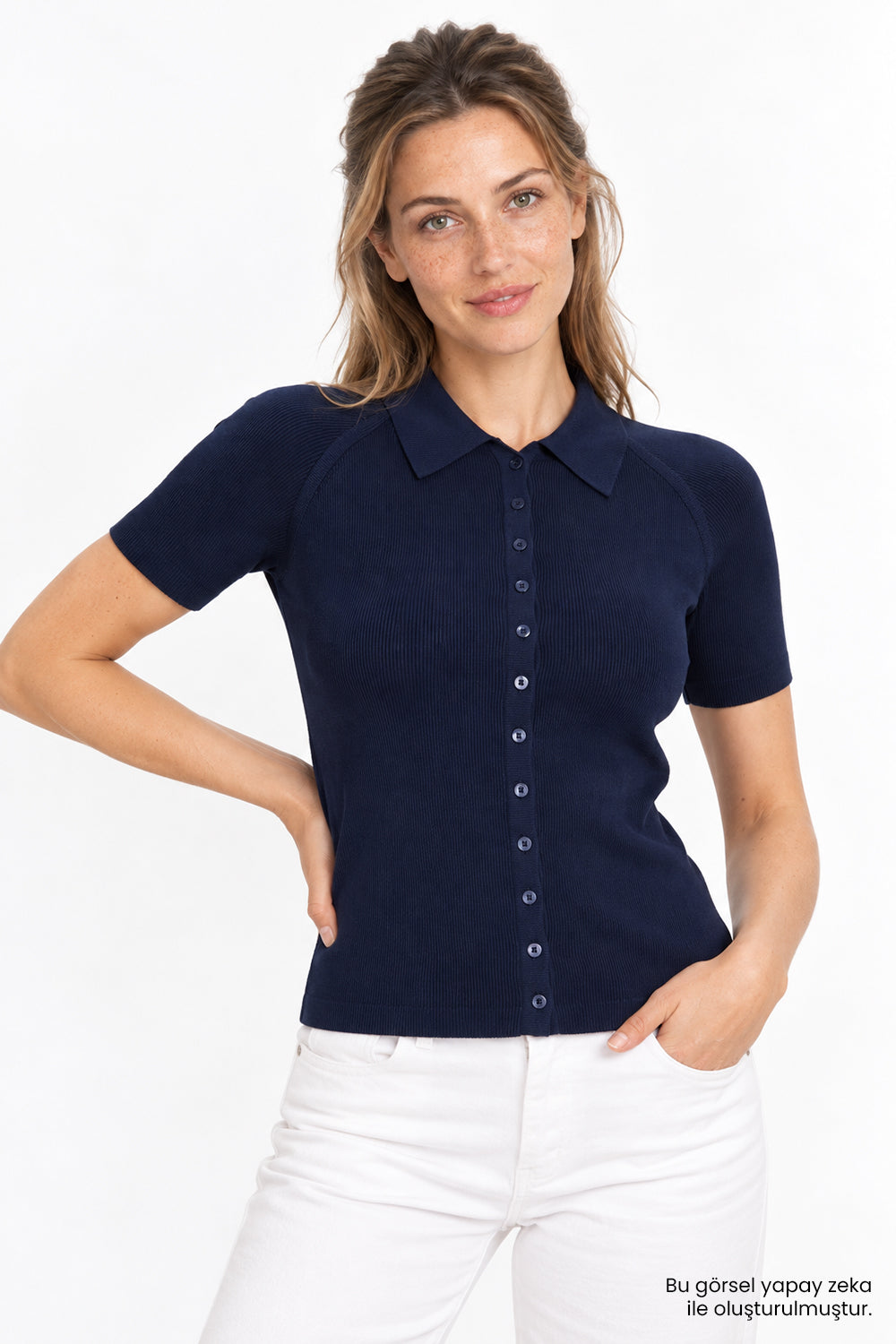 Reglan Kol Yakalı Slim Fit Lacivert Triko Hırka