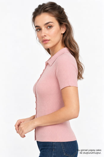 Reglan Kol Yakalı Slim Fit Pembe Triko Hırka