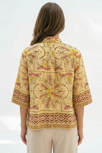 Gömlek Yaka Kısa Kollu Regular Rami Keten Çok Renkli Gömlek