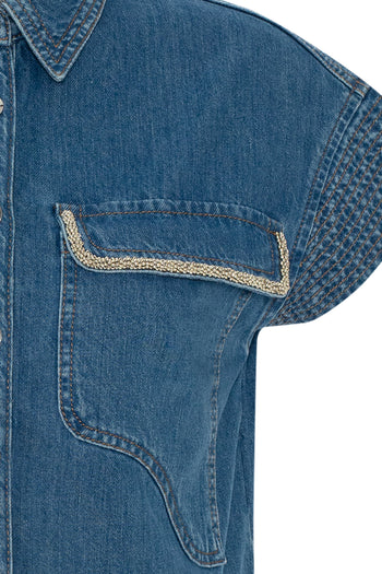 Jean Görünümlü Cepli Gömlek Tasarımı