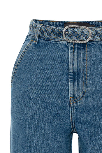 Kemer Detaylı ve Bol Paçalı Jean