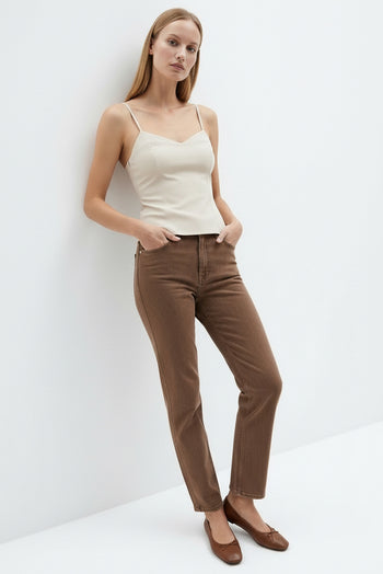 Askılı Dokuma V Yaka Regular Bluz