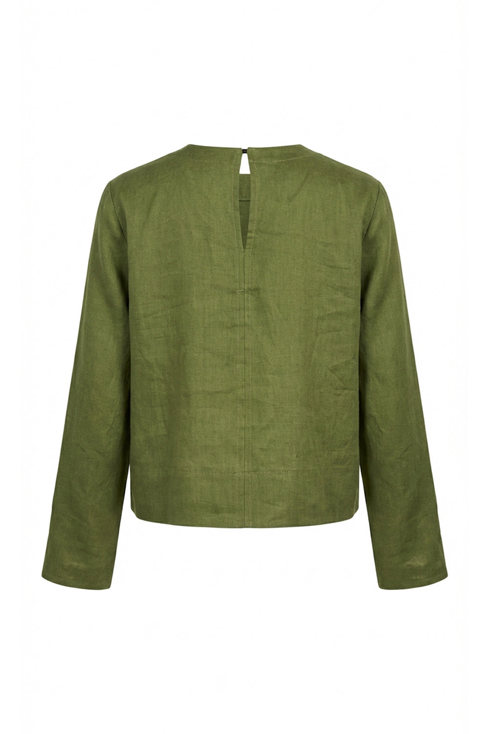 Bisiklet Yaka Uzun Kollu Yakası İşlemeli Keten Regular Haki Bluz