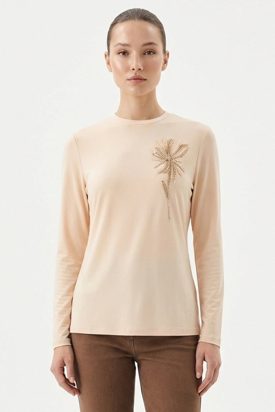 Pul Payet İşlemeli Uzun Kollu Regular Örme Sweatshirt