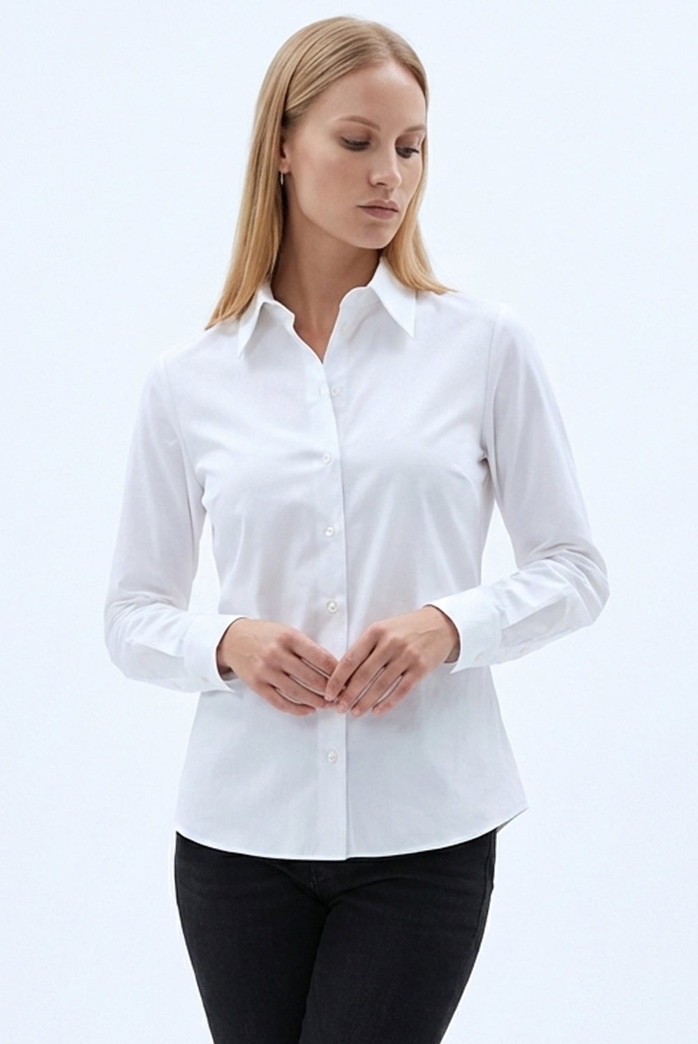 Uzun Kollu Düğmeli Dokuma Kemik Gömlek