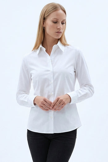 Uzun Kollu Düğmeli Dokuma Kemik Gömlek