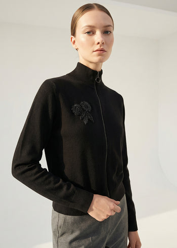 Fermuarlı Dik Yaka Uzun Kollu Regular Triko Hırka