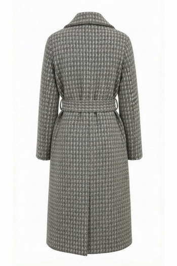 Kuşaklı Kruvaze Cepli Midi Regular Dokuma Kaban