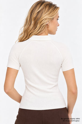 Reglan Kol Yakalı Slim Fit Ekru Triko Hırka