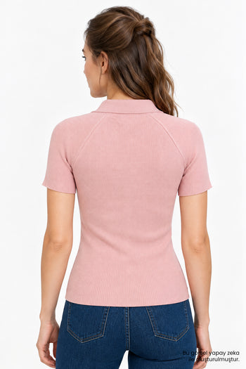 Reglan Kol Yakalı Slim Fit Pembe Triko Hırka
