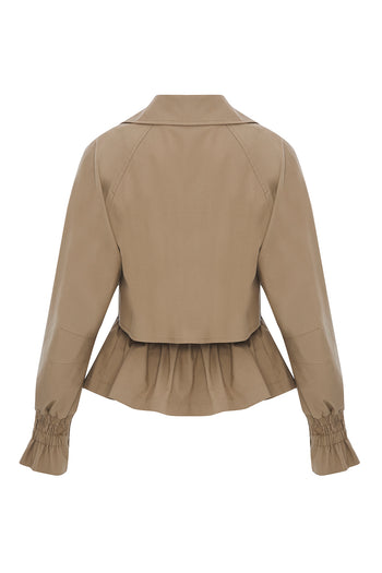 Gömlek Yaka Reglan Kol Regular Astarlı Pamuklu Camel Ceket