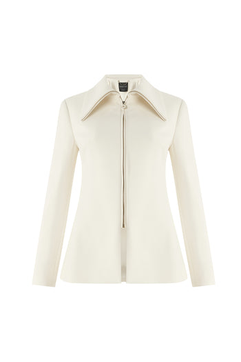 Erkek Yaka Fermuarlı Slim Fit Krem Ceket