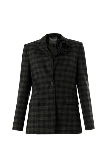 Ekose Taş Detaylı Cepli Regular Astarlı Antrasit Blazer Ceket