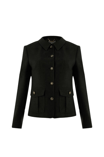 Kapak Cepli Astarlı Slim Fit Gri Ceket