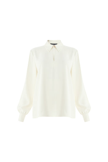 Gömlek Yaka Uzun Kollu Dmla Yaka Regular Krem Bluz