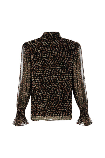 Leopar Desen Fular Yakalı Astarlı Regular Bluz
