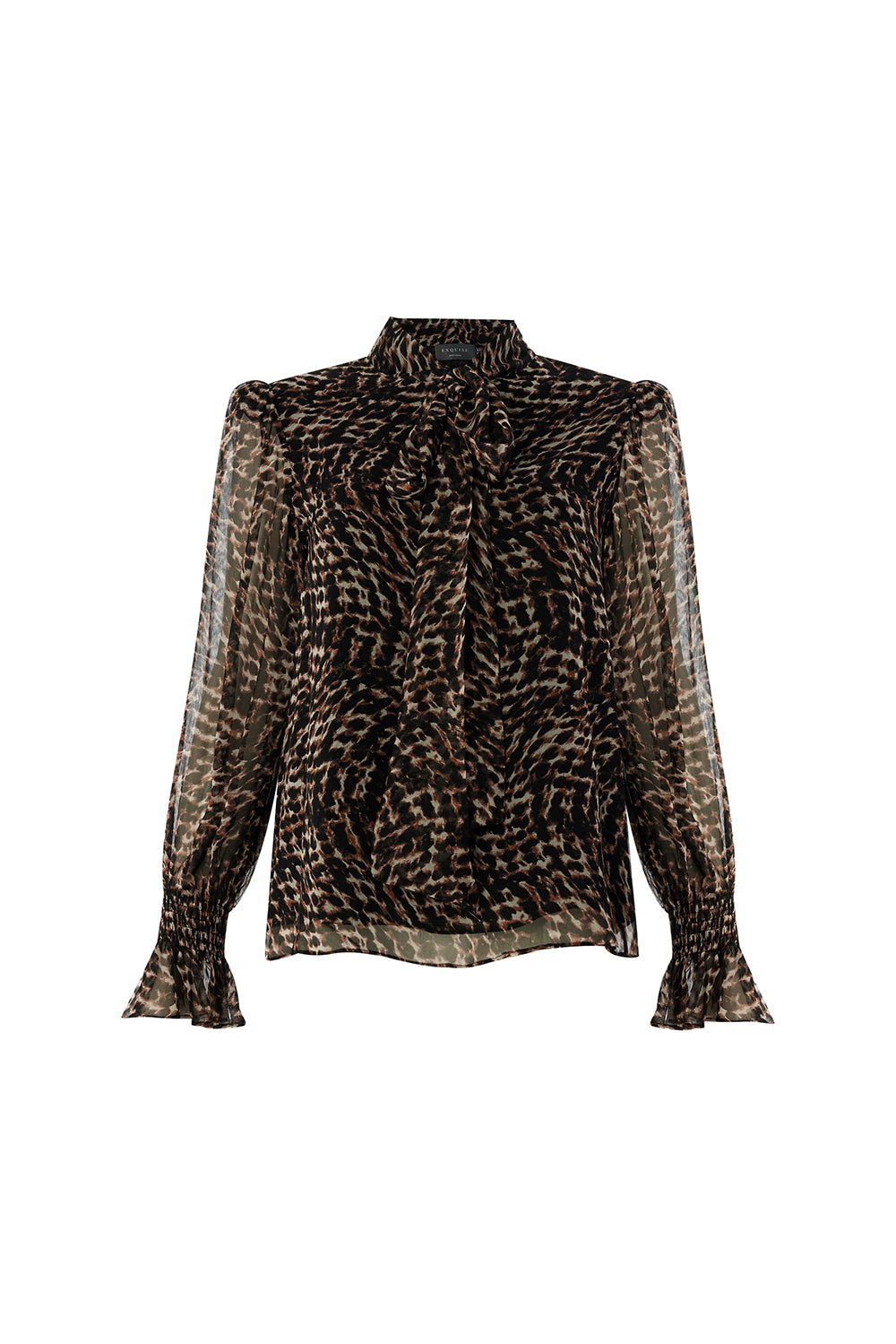 Leopar Desen Fular Yakalı Astarlı Regular Bluz