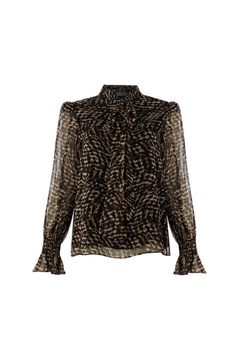 Leopar Desen Fular Yakalı Astarlı Regular Bluz