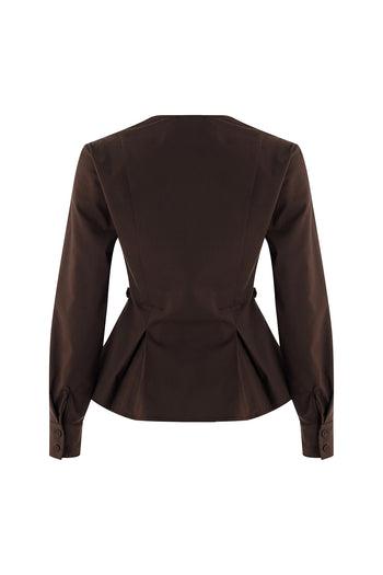 Kruvaze Yaka Uzun Kollu Slim Fit Kahve Gömlek