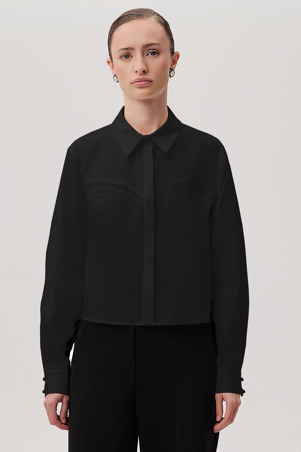 Pamuklu Uzun Kol Kristal Taşlı Slim Fit Gömlek