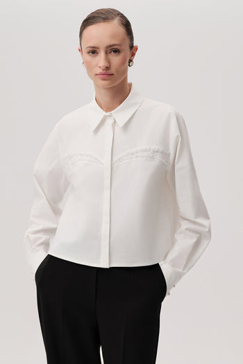 Pamuklu Uzun Kol Kristal Taşlı Slim Fit Kemik Gömlek