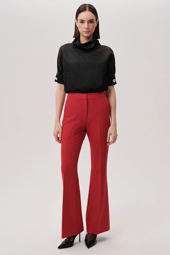 İspanyol Paçalı Regular Cepli Kırmızı Pantolon