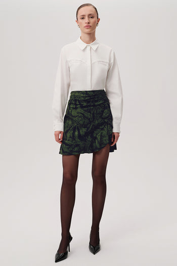 Yılan Desenli Slim Fit Mini Yeşil Etek