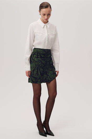 Yılan Desenli Slim Fit Mini Yeşil Etek