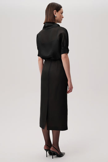 Aksesuar Detaylı Slim Fit Midi Siyah Etek