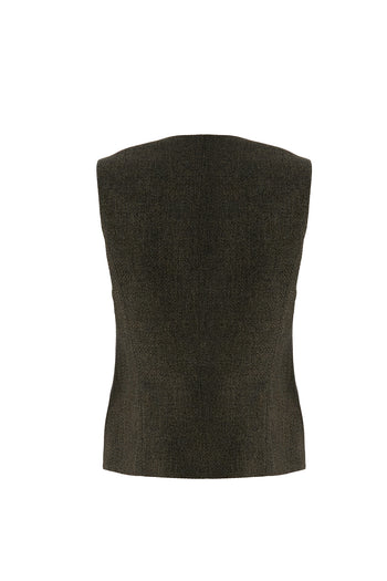 Balıksırtı Desenli Bisiklet Yaka Astarlı Slim Fit Cepli Gri Yelek