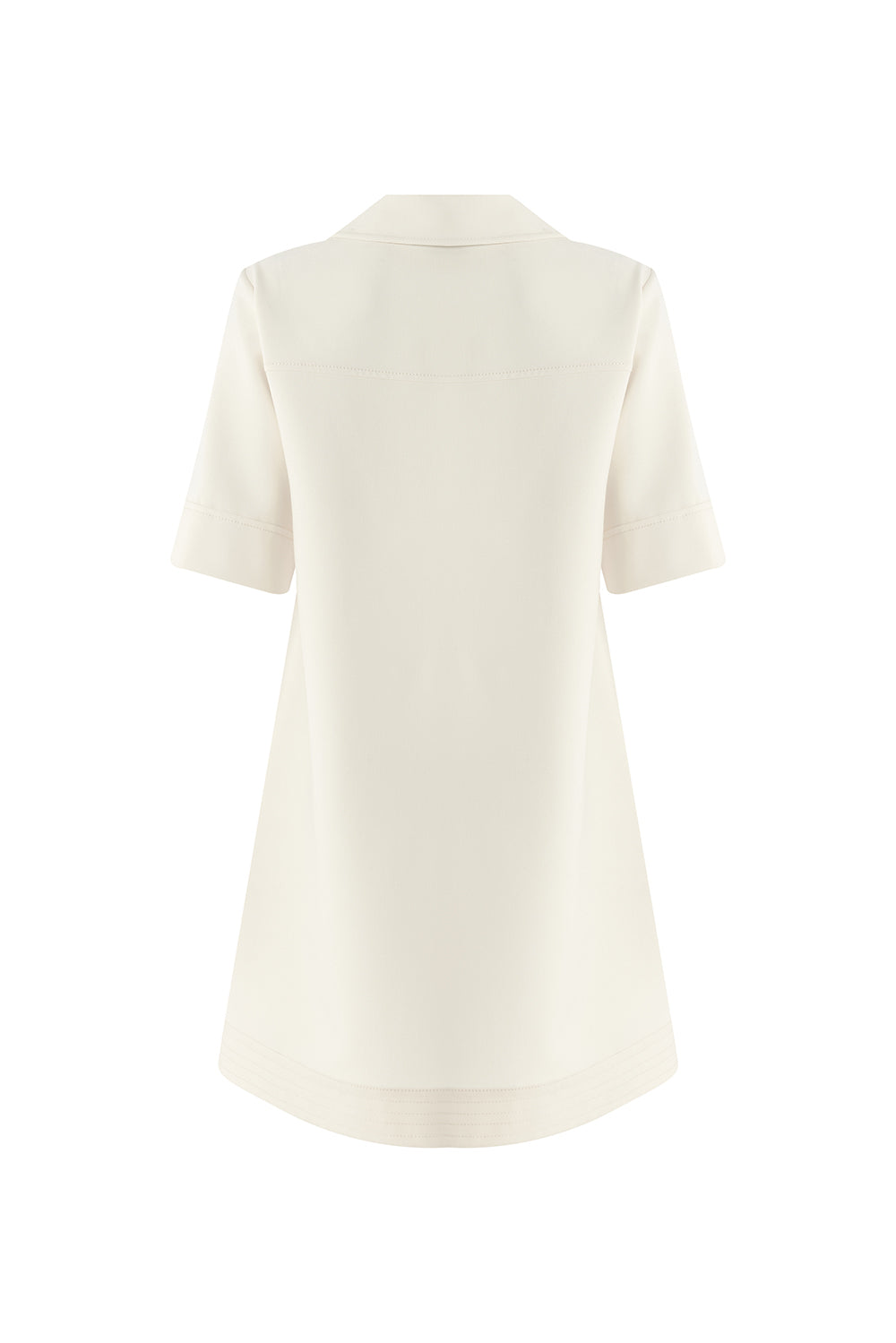 Gömlek Yaka Kısa Kollu Oversize Cepli Krem Mini Elbise