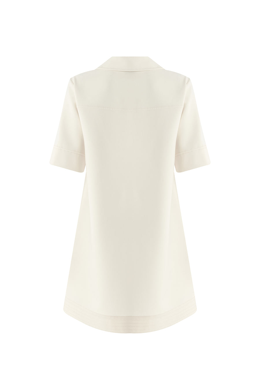 Gömlek Yaka Kısa Kollu Oversize Cepli Krem Mini Elbise