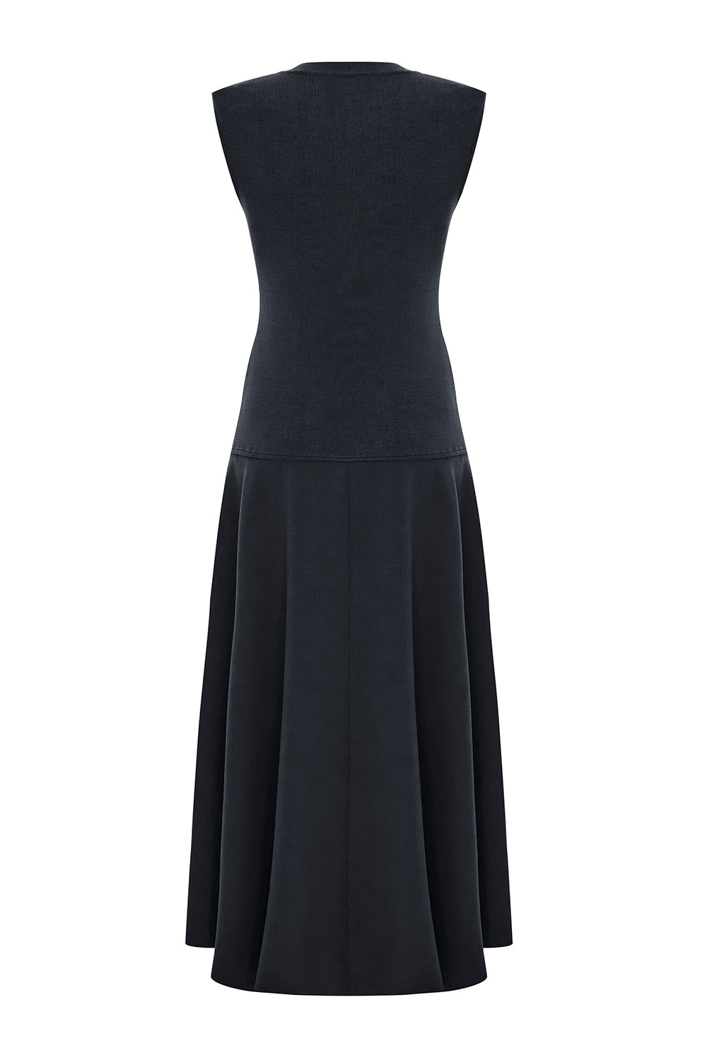 Bisiklet Yaka Triko Garnili Asimetrik Kesim Slim Fit Midi Siyah Elbise