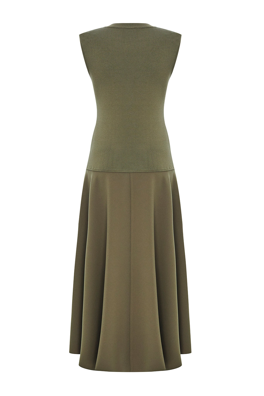 Bisiklet Yaka Triko Garnili Asimetrik Kesim Slim Fit Midi Haki Elbise