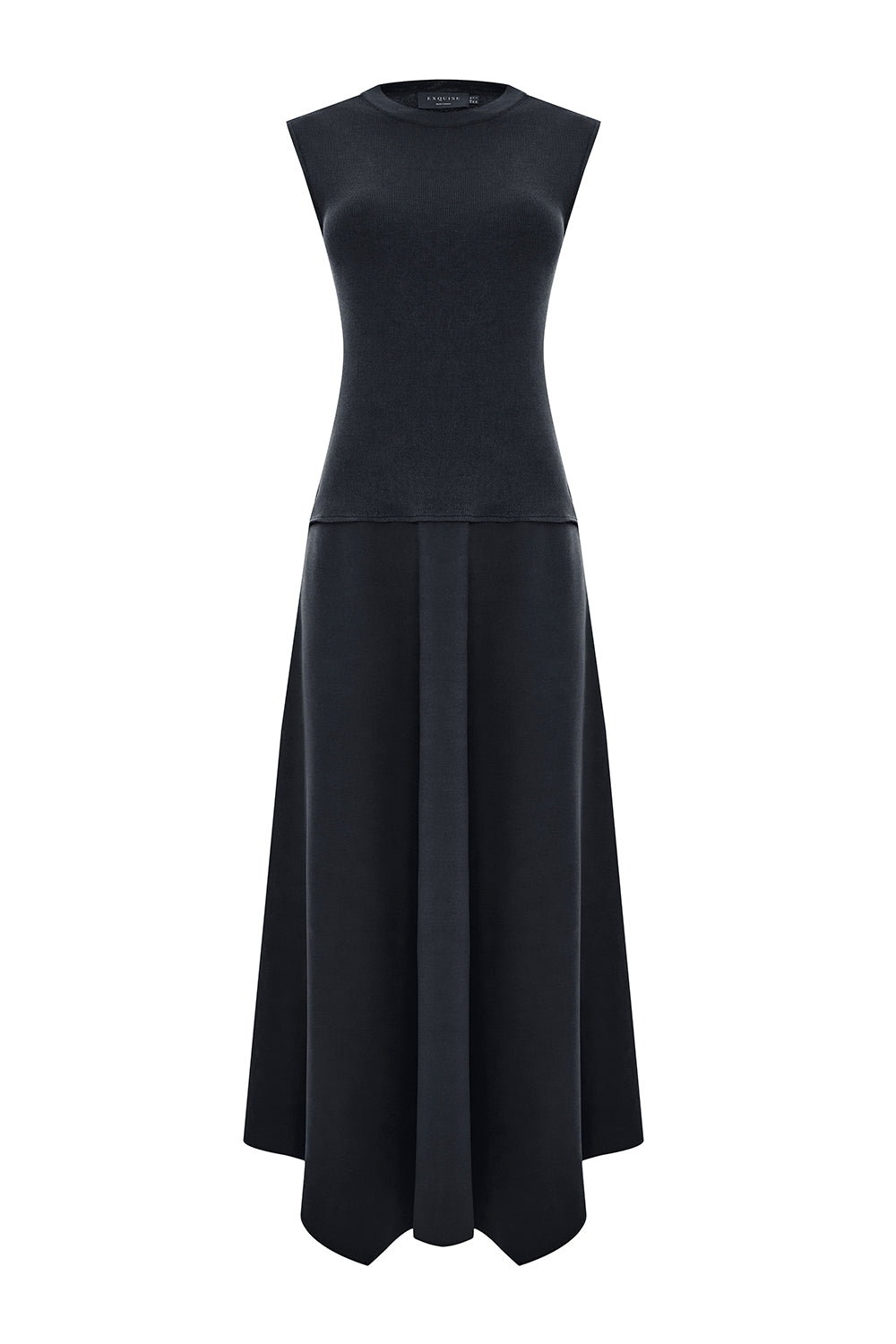 Bisiklet Yaka Triko Garnili Asimetrik Kesim Slim Fit Midi Siyah Elbise