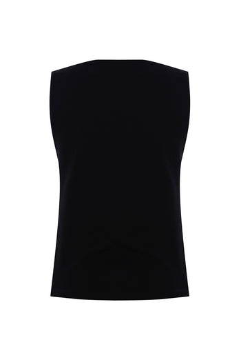 Kayık Yaka Kolsuz Slim Fit Örme Siyah Bluz