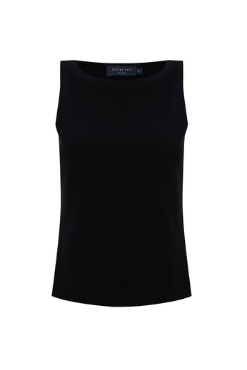 Kayık Yaka Kolsuz Slim Fit Örme Siyah Bluz