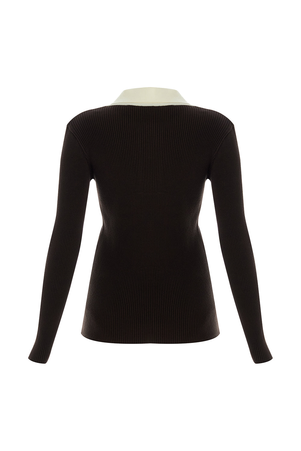 Uzun Kollu Kontrast Yaka Slim Fit Triko Kahve Bluz