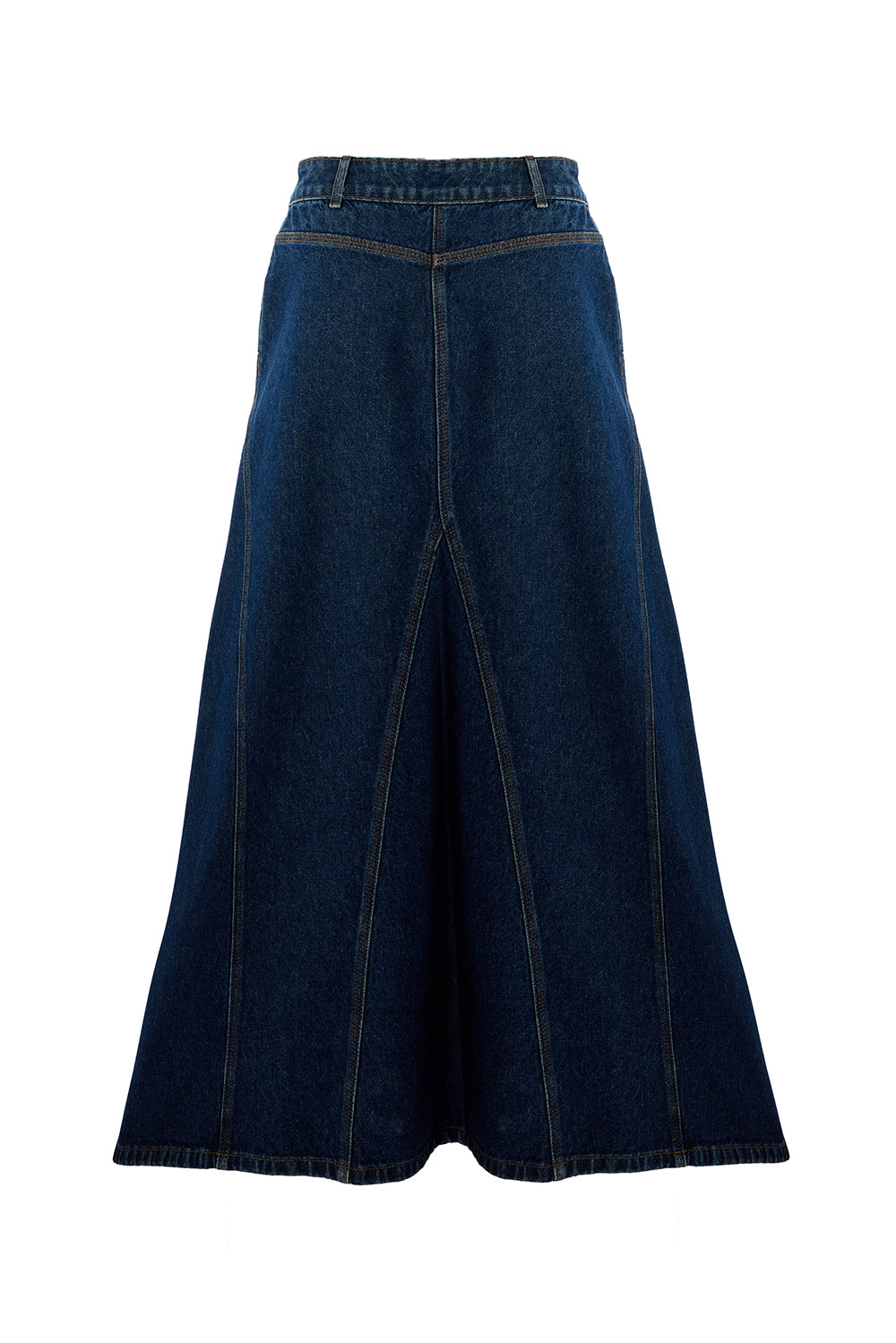 Pamuklu Cepli Denim Regular Midi İndigo Etek