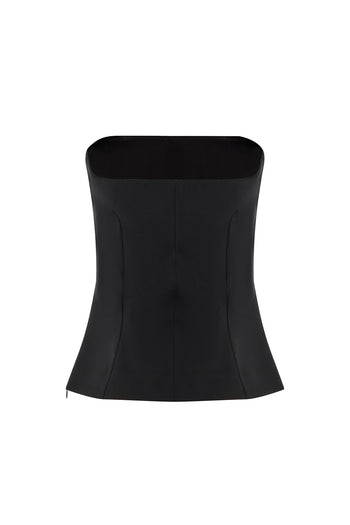Straplez Düğmeli Slim Fit Siyah Büstiyer