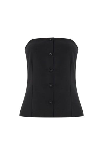 Straplez Düğmeli Slim Fit Siyah Büstiyer
